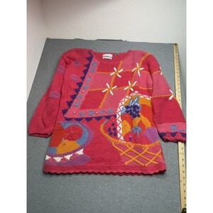 Segrets Sun Prints Sweater Knitted by‎ Hand Scoop Neck Multicolor Medium Vintage